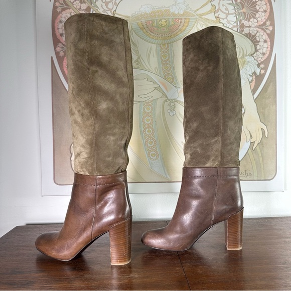 Vince Corrine Brown Tan Soft Suede & Leather Tall Pull On Boot - Picture 2 of 11